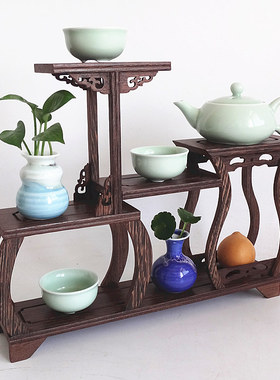 红木工艺品小博古架实木多宝阁底座紫砂壶架茶壶托鸡翅木摆件包邮