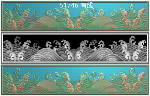 精雕图灰度图 波浪水纹水浪波纹横板围板波浪挡板浮雕图51746