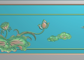 新简单山水荷花背板精雕图灰度图浮雕简单荷花围板 52682 有线