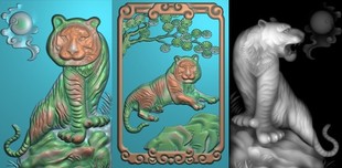 精雕图 46牌上山虎无框浮雕图 卧虎灰度图 老虎精雕图