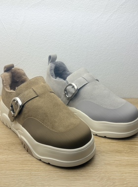 Hush Puppies暇步士女鞋冬季加绒保暖厚底休闲鞋牛皮轻质舒适