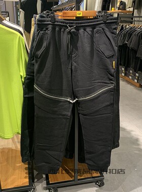 CAT卡特彼勒男装休闲裤黑色针织长裤19新品个性拉链春秋款运动裤