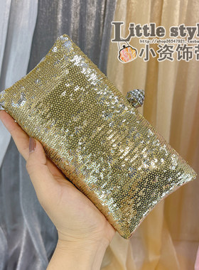 双色亮片珠绣手抓包腋下包