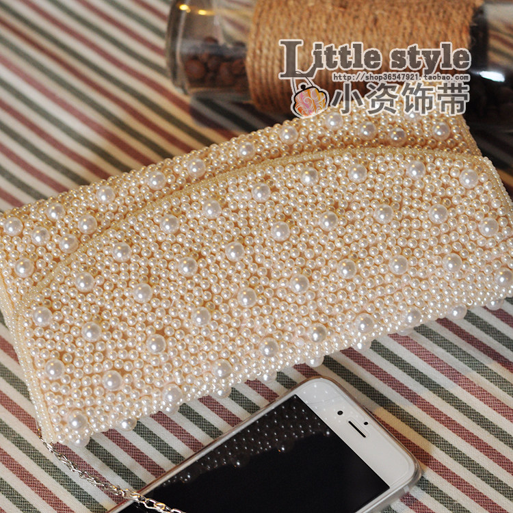 珍珠泡泡珠长方形串珠绣包 手工复古刺绣手拿包晚宴包