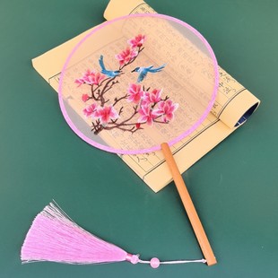 古风双面刺绣圆型团扇荷花兰花团扇汉服拍照仕女跳舞表演礼品扇子