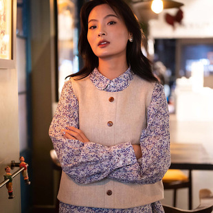 特惠英国新款御用moon全羊毛粗花呢525G复古百搭马甲小众