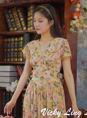 LIBERTY复古长裙高级油画感显瘦连衣裙(多色可选）