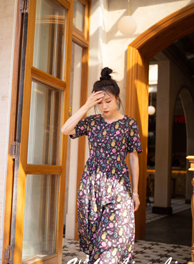 利伯缇liberty 波浪领趣味西瓜/孔雀连衣裙设计感小众夏款