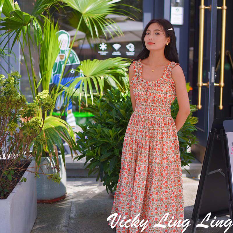 复古印花棉印花甜美小众
