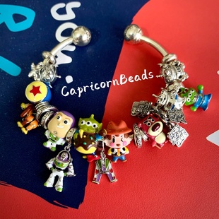 925银 玩具总动员 三眼仔 草莓熊 巴斯胡迪 皮克斯球DIY手链配件