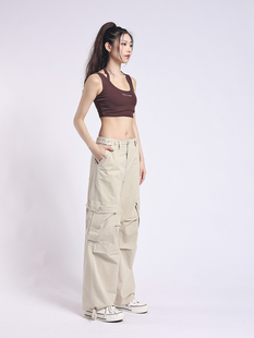 子 宽松束脚休闲直筒拖地显瘦女士裤 STN户外多口袋辣妹水洗工装 裤