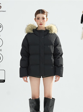 STN连帽三防短款羽绒服90白鸭绒轻盈保暖冬季带毛领外套面包服女