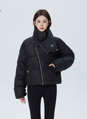 【高蓬易回弹】白鸭绒短款羽绒服2025冬季新款潮流宽松围脖外套女