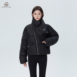 新款 羽绒服2025冬季 白鸭绒短款 潮流宽松围脖外套女 高蓬易回弹