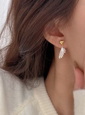 S925纯银金银撞色小爱心耳钉女韩国春季新款轻奢百搭高级感耳环
