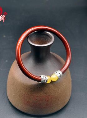 S925纯银蜜蜡款野生西藏无节鸡血藤手镯开口女民族风首饰配饰