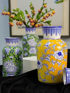 高级感青花瓷复古陶瓷花瓶玄关客厅干花插花摆件家居装 饰品花器