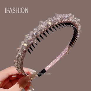 带齿高级感水晶发箍女2025新款韩版防滑头箍高颅顶碎发整理发卡子