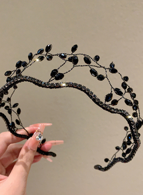 轻奢高级优雅手工编织水晶镶钻黑色发箍头箍气质时尚百搭发卡发饰
