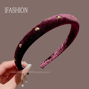 复古爱心红色丝绒高颅顶发箍女秋冬日常外戴2025新款 宽边头饰头箍