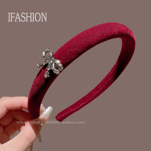 安可拉红色丝绒发箍女秋冬气质水钻高颅顶头箍高级感新年头饰发饰