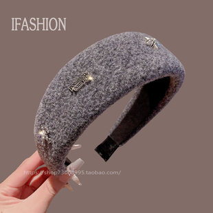 复古星星毛呢宽边发箍女2025新款高颅顶防滑头箍洋气时尚发卡头饰