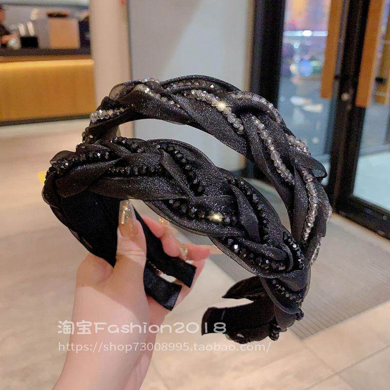 百搭温柔宽边麻花串珠水晶发箍发卡头箍发饰编织水晶高级气质头饰