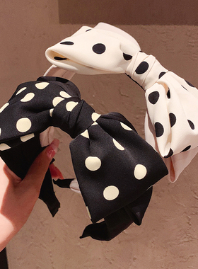 高级感气质蝴蝶结发箍女甜美个性复古波点宽边高颅顶外出发卡发饰