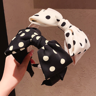 高级感气质蝴蝶结发箍女甜美个性复古波点宽边高颅顶外出发卡发饰