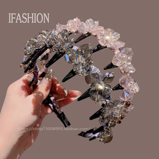 法式带齿水晶发箍精致时尚高级感压发发卡发饰高颅顶防滑齿梳头箍