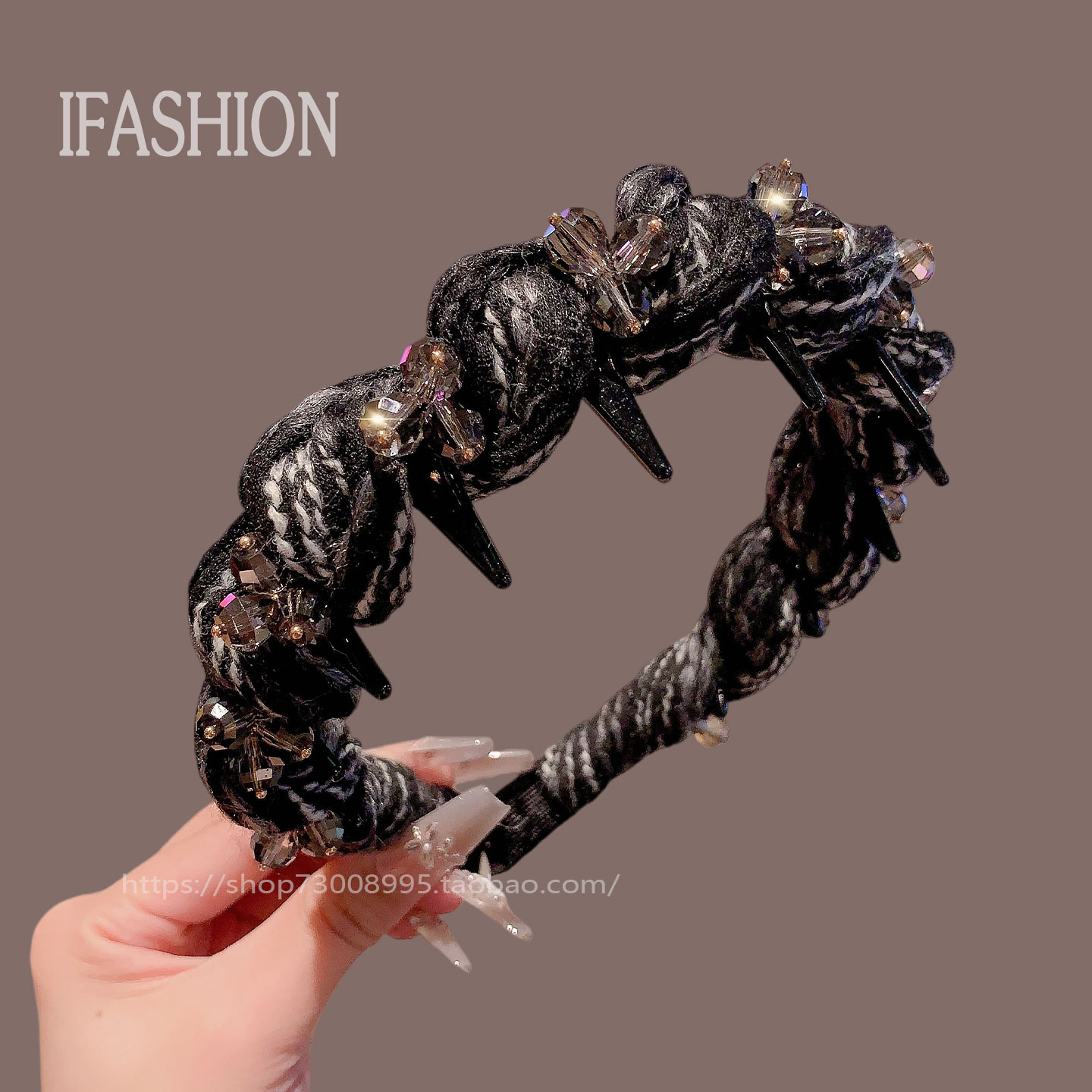 爆款月销10万件进口毛线水晶发箍