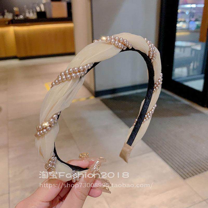 春夏新款轻纱珍珠发箍法式精致高颅顶头箍时尚百搭外出压发卡发窟