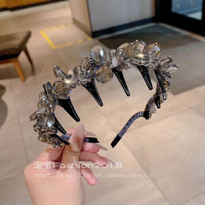 法式高级感水晶花朵发箍2024年头箍带齿碎发整理洗脸压发发卡发饰