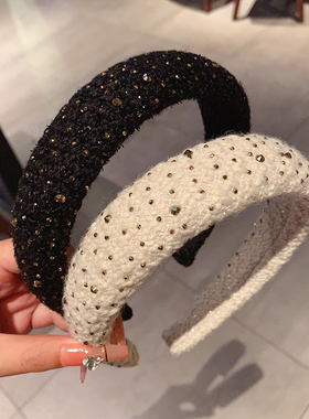 韩国东大门简约设计毛线水钻头箍发箍高颅顶压发卡轻奢高级感发饰