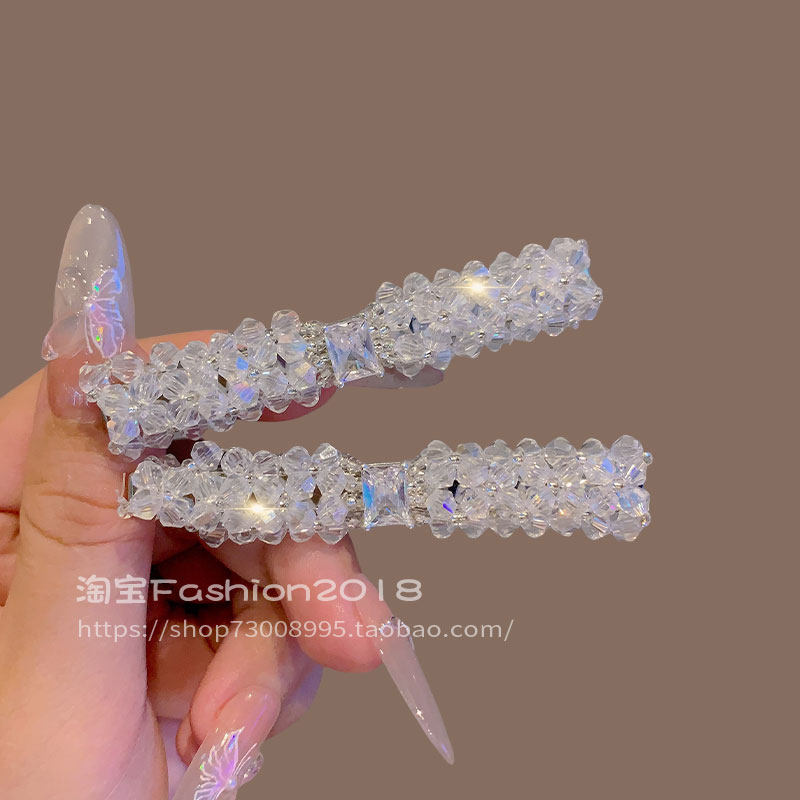 韩国手工超闪水钻水晶边夹高级发卡夹百搭碎发水钻刘海夹头饰发夹