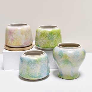 彩色多巴胺创意陶瓷花盆多肉植物仙人球吉利红小绿植桌面花卉盆栽