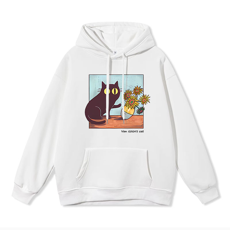 新款梵高的猫美式复古卫衣趣味休闲vintage宽松衣服男外套加绒