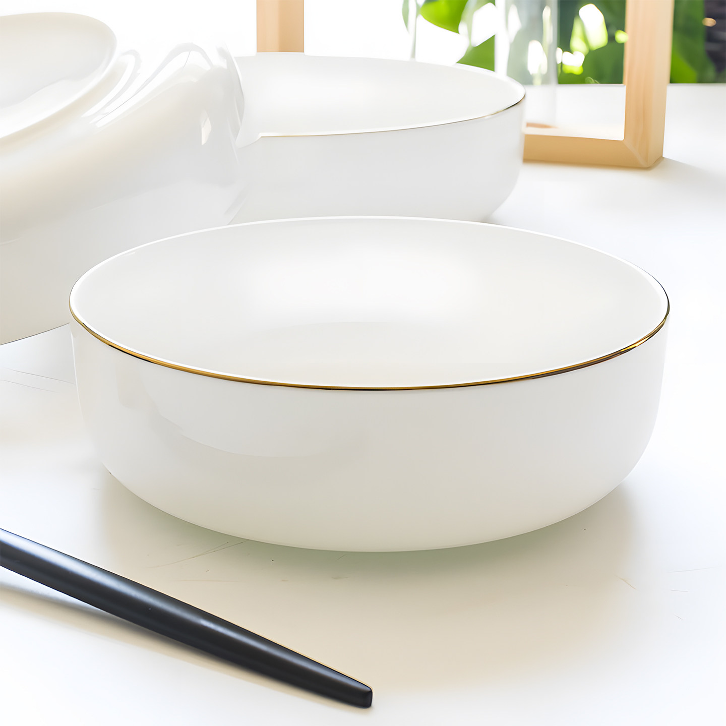 超深盘子金边家用菜盘骨瓷沙拉盘可微波炉蒸蛋碗带盖加深汤盘大号,餐饮具,盘,淘宝优惠券,粉丝福利购,淘宝优惠卷