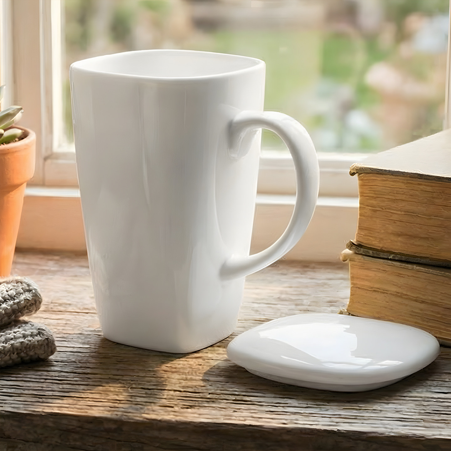 大容量水杯骨瓷杯子创意男女马克杯牛奶杯陶瓷杯方杯茶杯带盖勺子