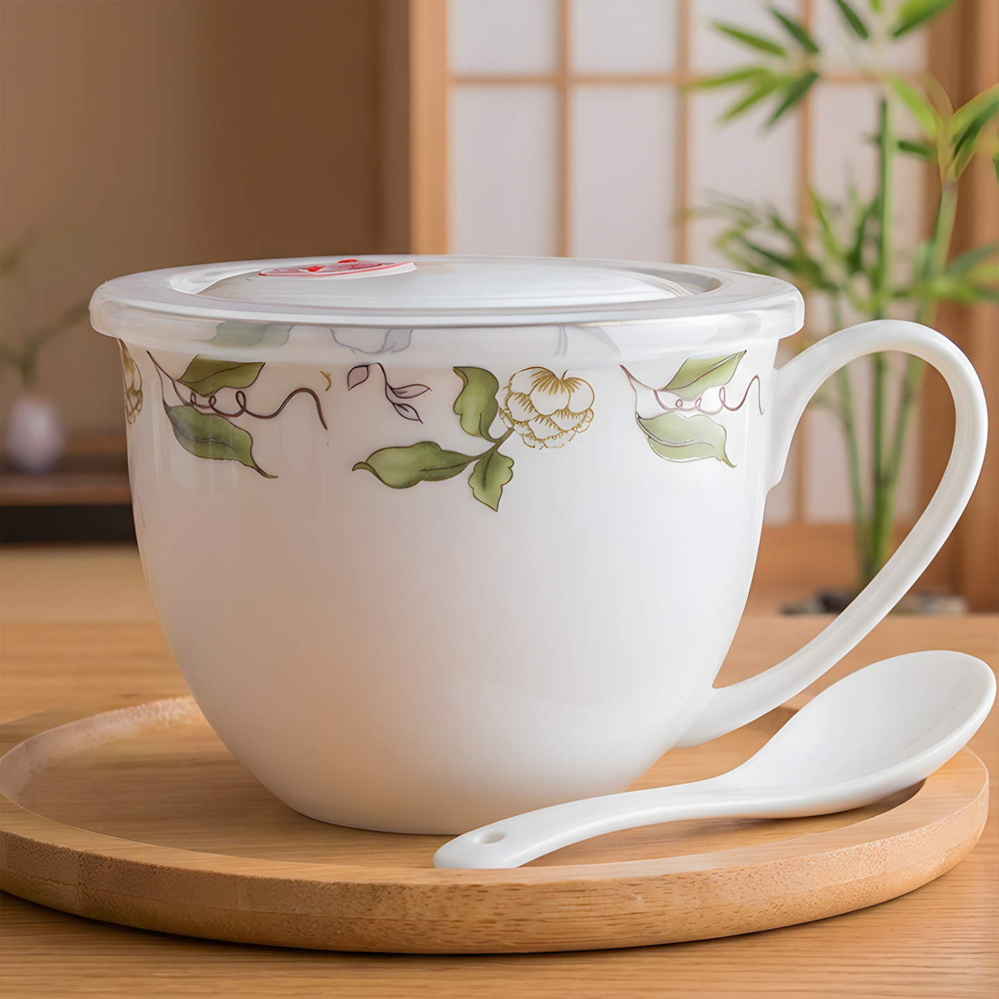 骨瓷麦片杯早餐杯燕麦杯赠勺大容量大号牛奶杯马克杯碗泡面带盖杯