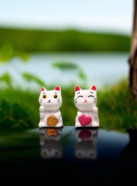 日本正版金币心白色招财猫公仔 约2.3cm 2个1套 办公室萌物摆件