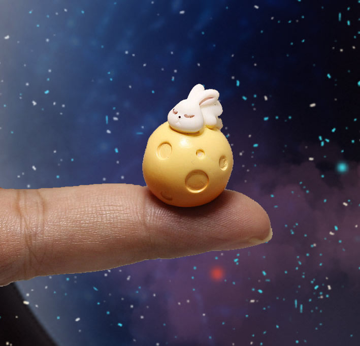 卡通可爱月球兔子 中秋节玉兔摆件 嫦娥奔月 爱做梦的月亮兔公仔