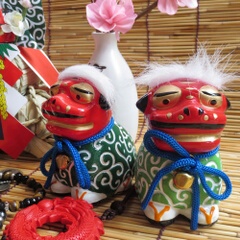 出口日本陶瓷庆祝开业福狮/日式摆件（1个）