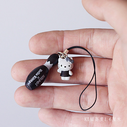 日本进口手机链 黑色保龄球馆纪念版凯蒂猫打赢全棒才有 挂件挂饰