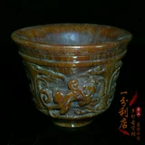 Антиквариат коллекция старая хлопковая чашка украшения Shuangya Dragon Beast Old Horn Cup Original Horiko Tiger Новые старые предметы