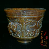 Антиквариат коллекция старая хлопковая чашка украшения Shuangya Dragon Beast Old Horn Cup Original Horiko Tiger Новые старые предметы