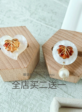 咖啡色树叶珍珠开口可调戒指