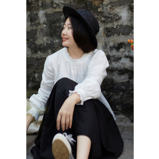 中和镇 衬衫 故事 长袖 26春14支亚麻白色花边领小衫 忘城C2073座