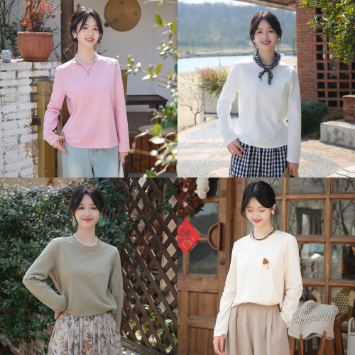 春款重磅240g纯棉柔软长袖T恤女