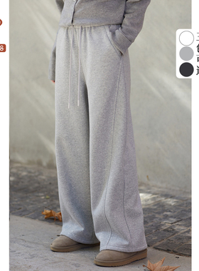 忘城A1168座/冬日三行诗/冬款加绒加厚保暖抽绳宽松休闲卫裤长裤